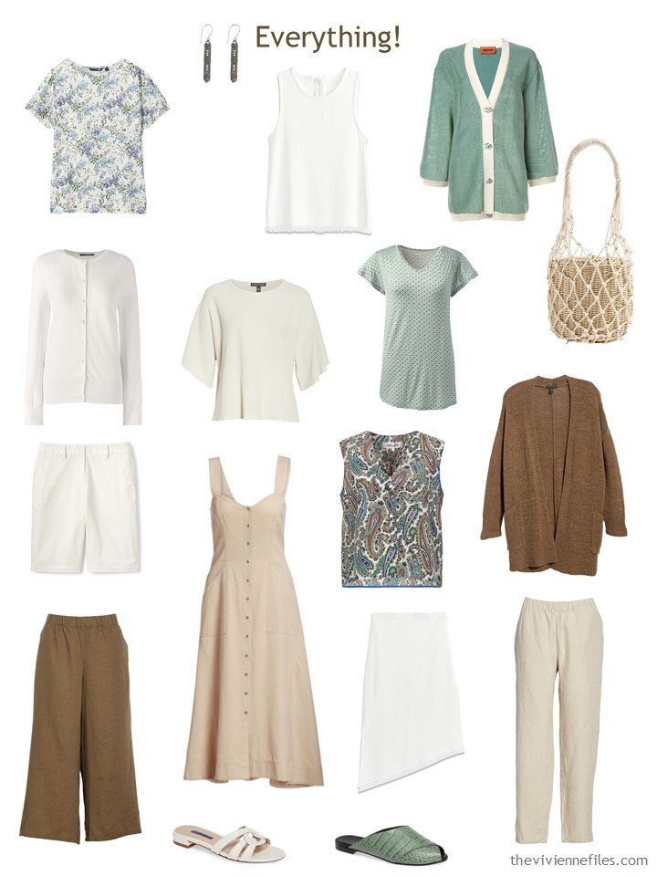 9. a complete Whatever's Clean 13 wardrobe in beige, brown, ivory and green