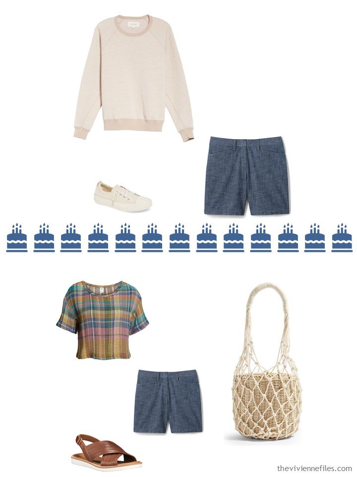 10. 2 ways to wear chambray shorts from a Whatever's Clean travel capsule wardrobe