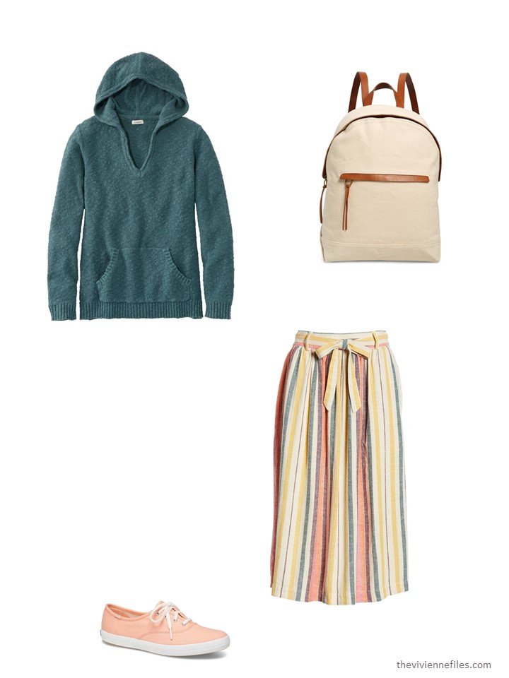 10. striped skirt with green sweater