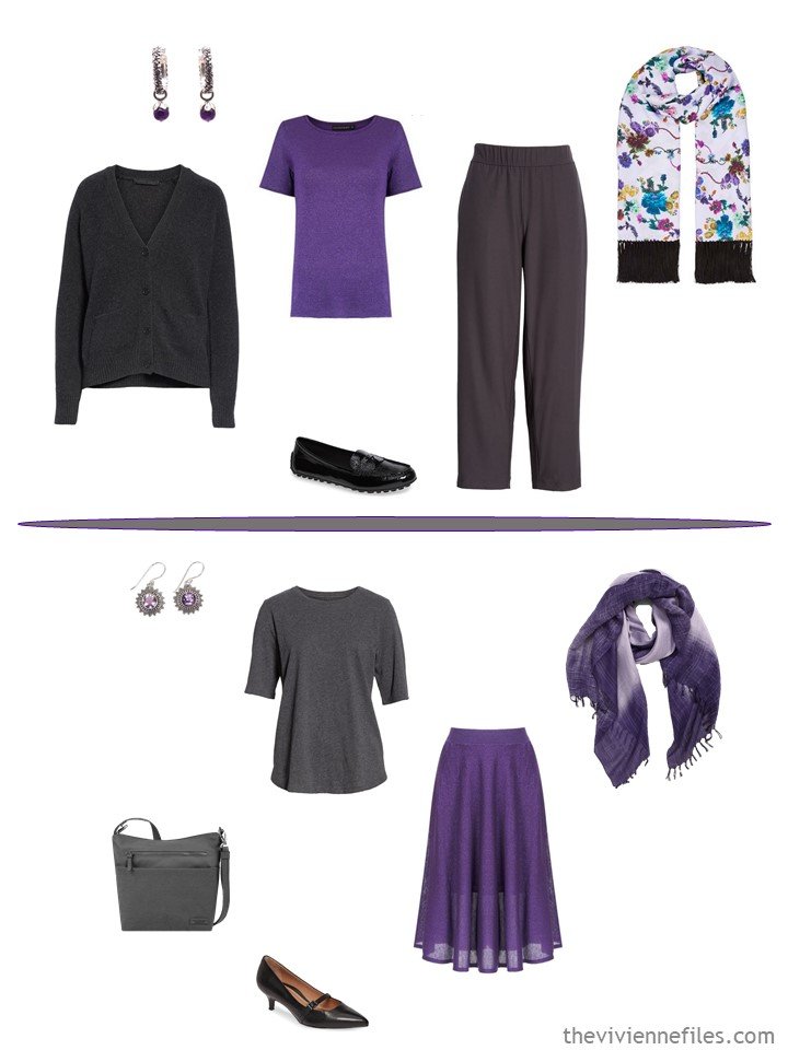 10. wearing purple separates from a business capsule wardrobe