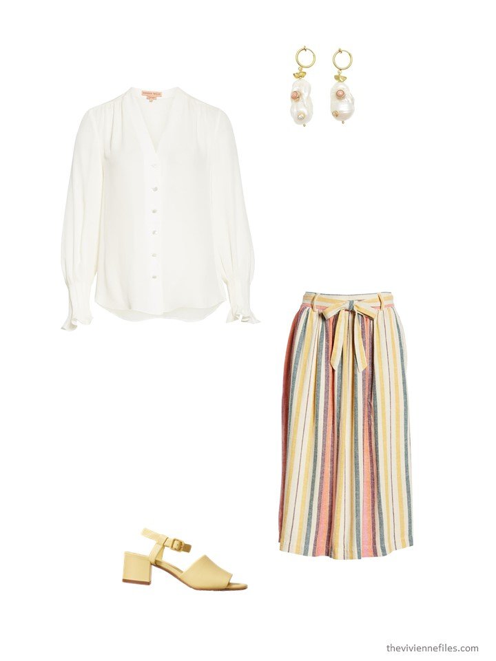 12. striped skirt with pearl blouse