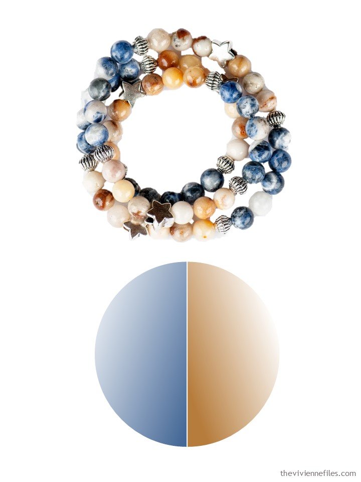 2. denim blue and warm gold bracelet with color palette