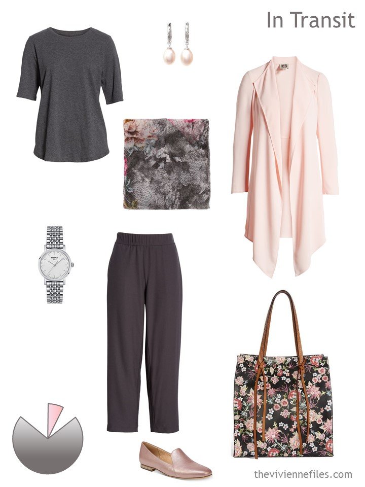 2. grey & peach travel outfit