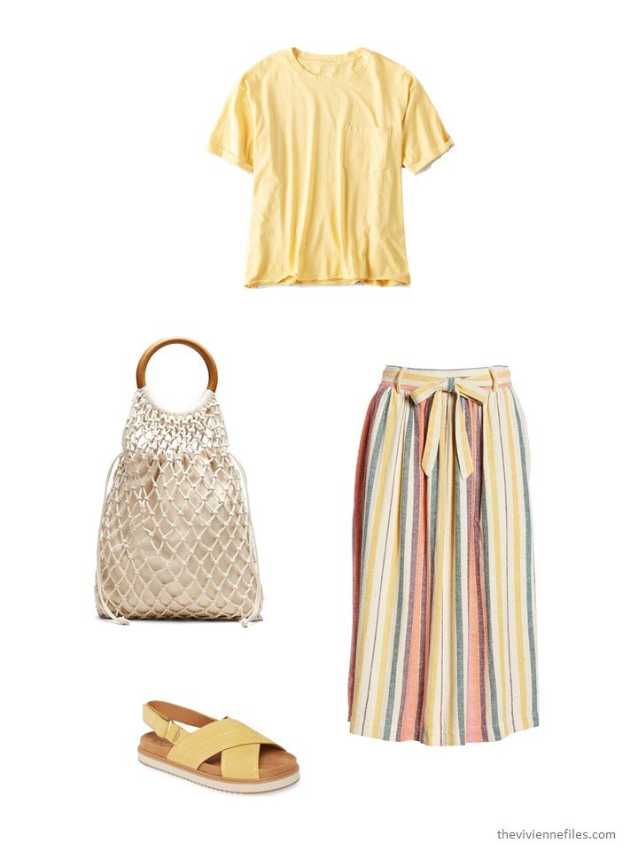 4. striped skirt with yellow tee