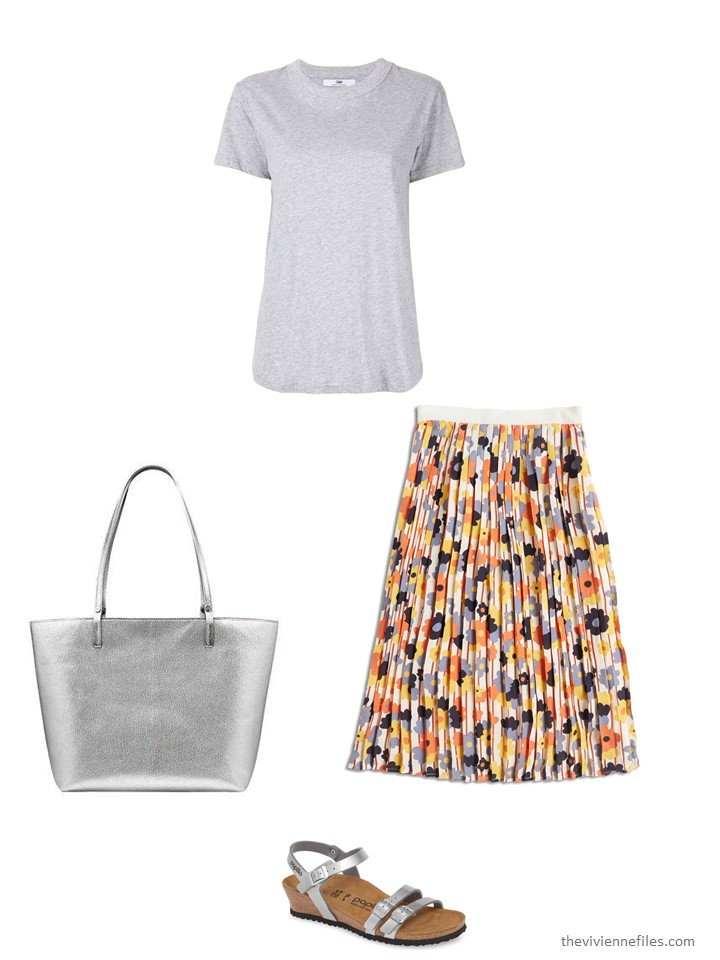 4. wearing a floral skirt with a tee shirt