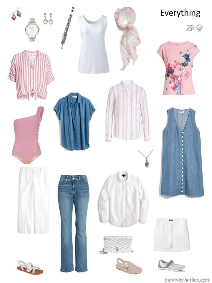 5. denim, pink and white travel capsule wardrobe