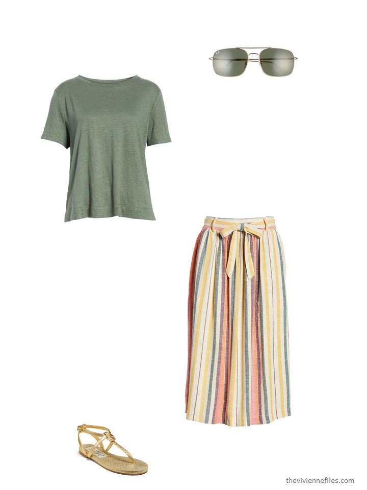 6. striped skirt with green tee