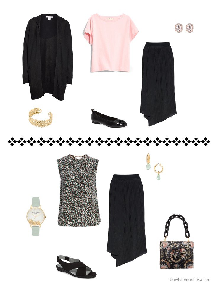 7. 2 ways to wear a black skirt from a travel capsule wardrobe