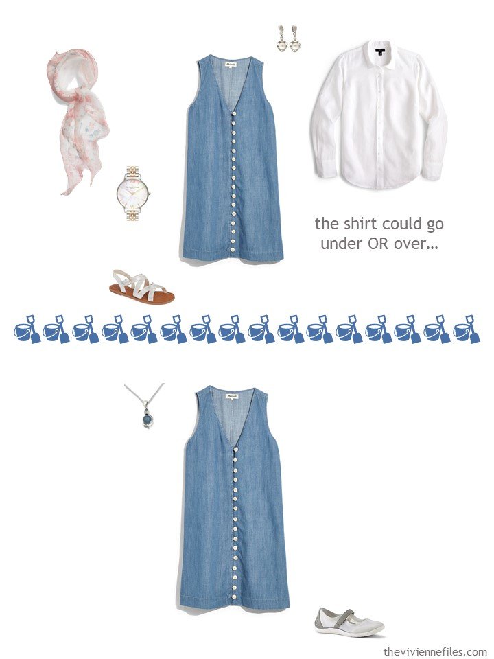 7. 2 ways to wear a denim dress from a travel capsule wardrobe