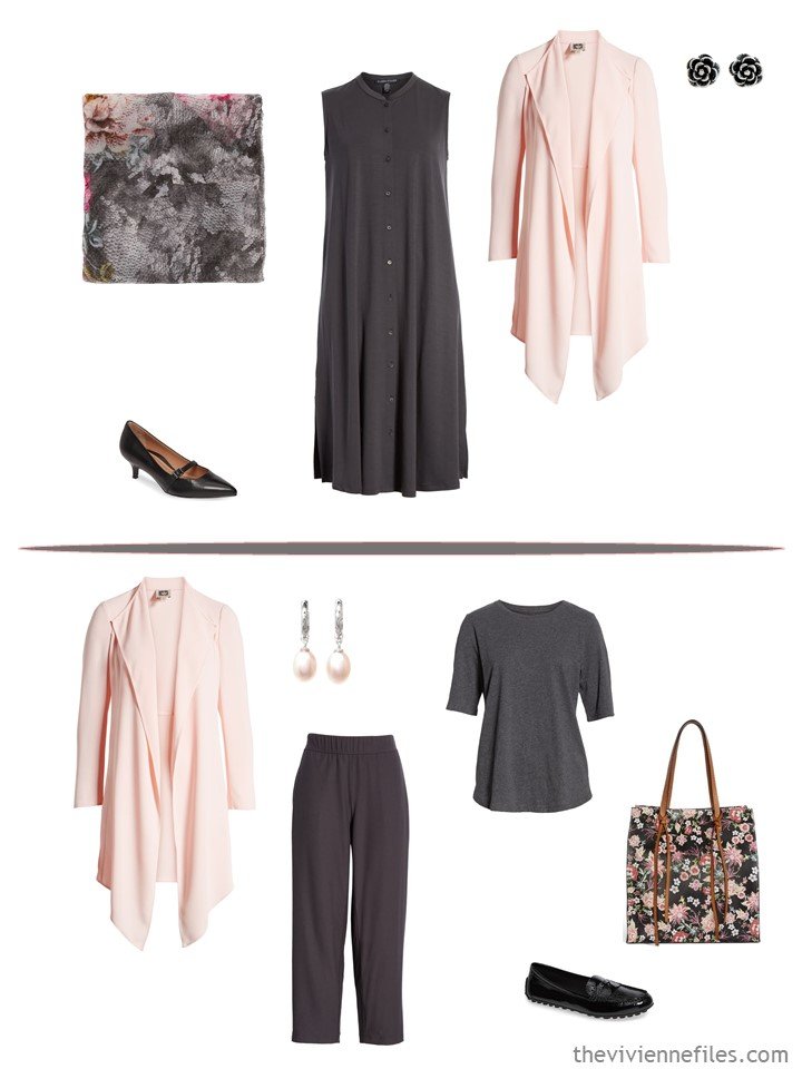 7. 2 ways to wear a peach cardigan from a business capsule wardrobe