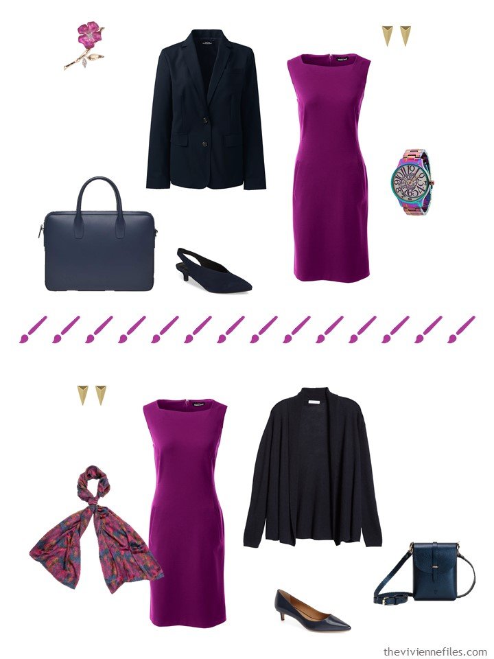 8. 2 ways to wear a purple dress from a travel capsule wardrobe