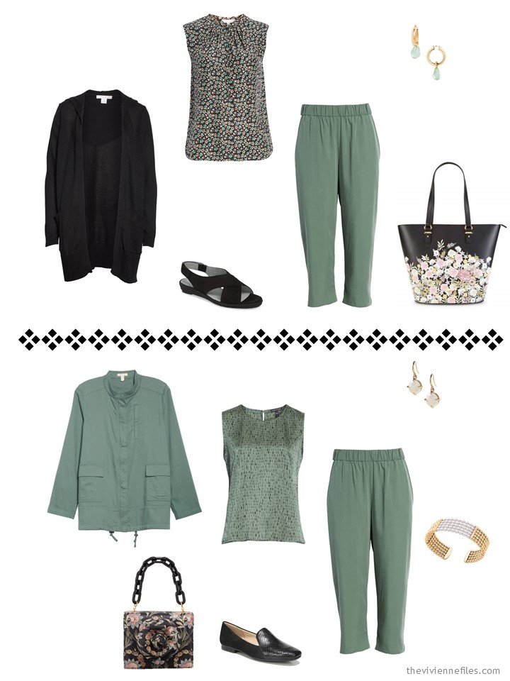 8. 2 ways to wear sage pants from a travel capsule wardrobe