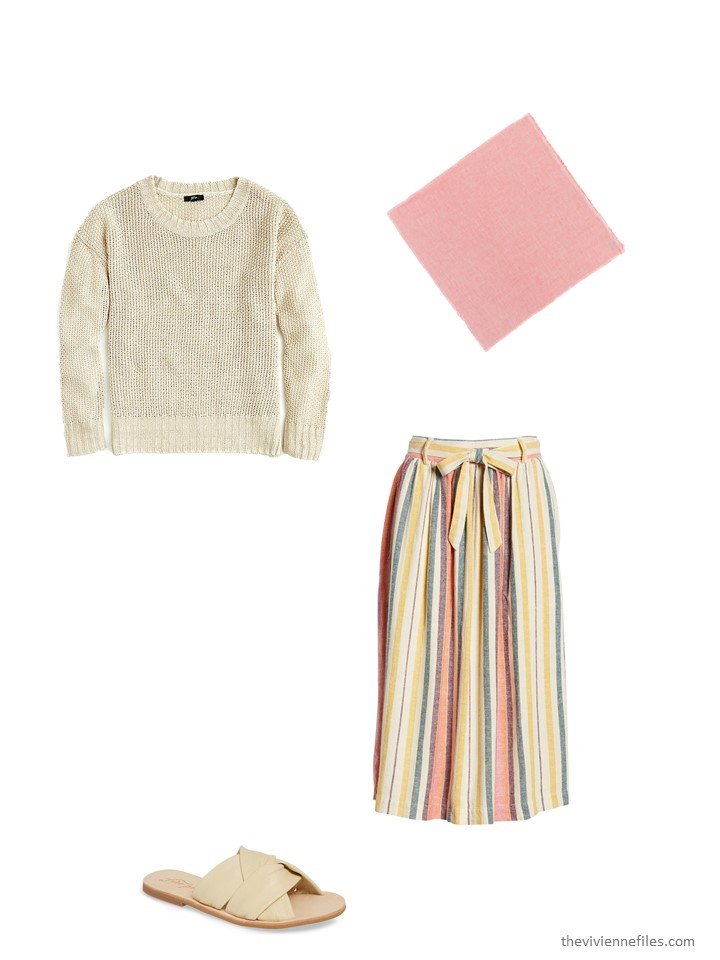 8. striped skirt with beige sweater