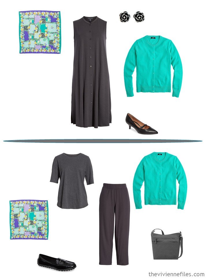 9. 2 ways to wear a green cardigan from a capsule wardrobe