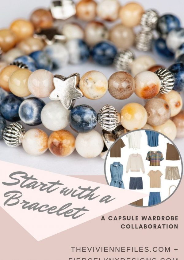 Build a capsule wardrobe by starting with a bracelet. Denim and Gold gemstone bracelet by Fierce Lynx Designs.