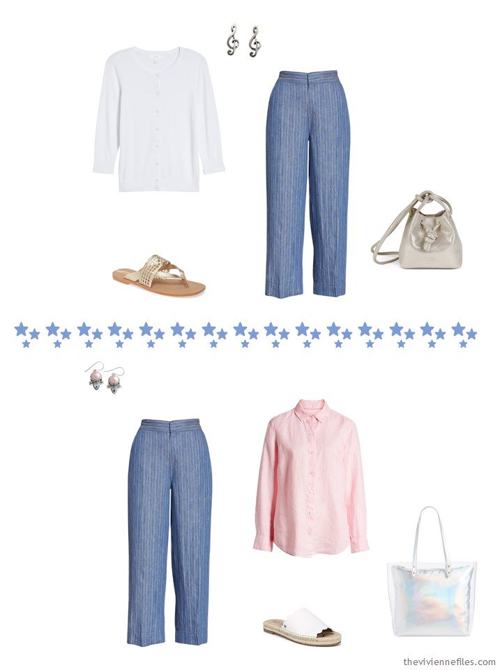 10. 2 ways to wear blue pants from a travel capsule wardrobe