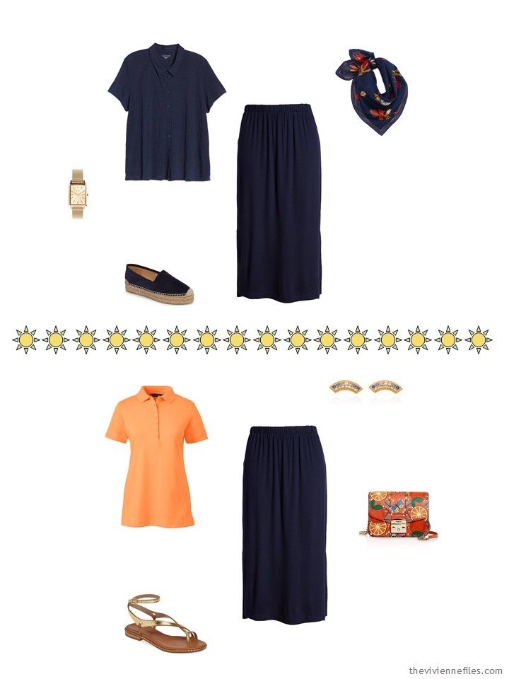 10. 2 ways to wer a navy skirt from a capsule wardrobe