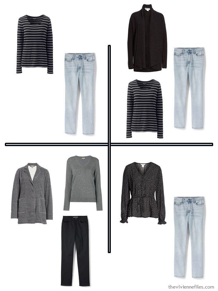 10. 4 outfits from a 10-piece travel capsule wardrobe