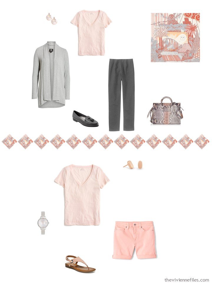 16. 2 ways to wear a blush tee shirt in a capsule wardrobe