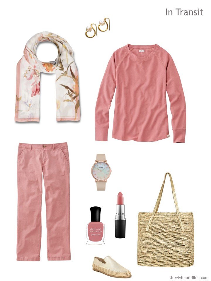 2. travel outfit in dark rose