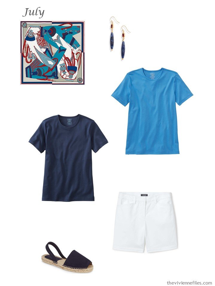 20. adding navy and blue tee shirts, white shorts to a capsule wardrobe