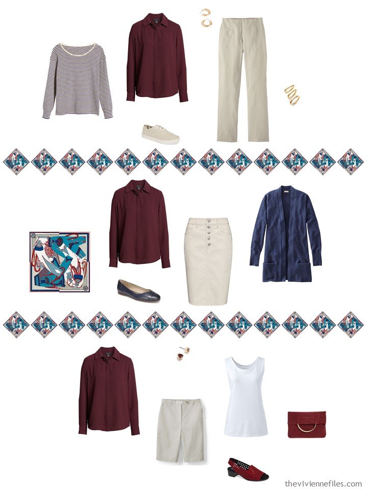 23. adding a burgundy blouse to a capsule wardrobe