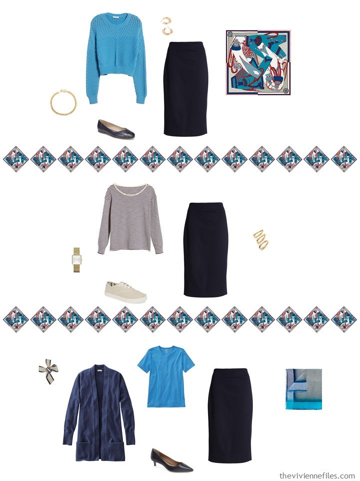 24. adding a navy skirt to a capsule wardrobe