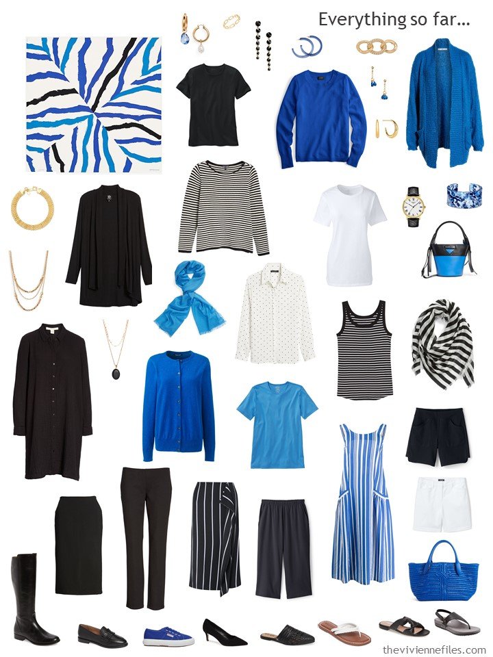 3. capsule wardrobe in black, white and shades of bright blue