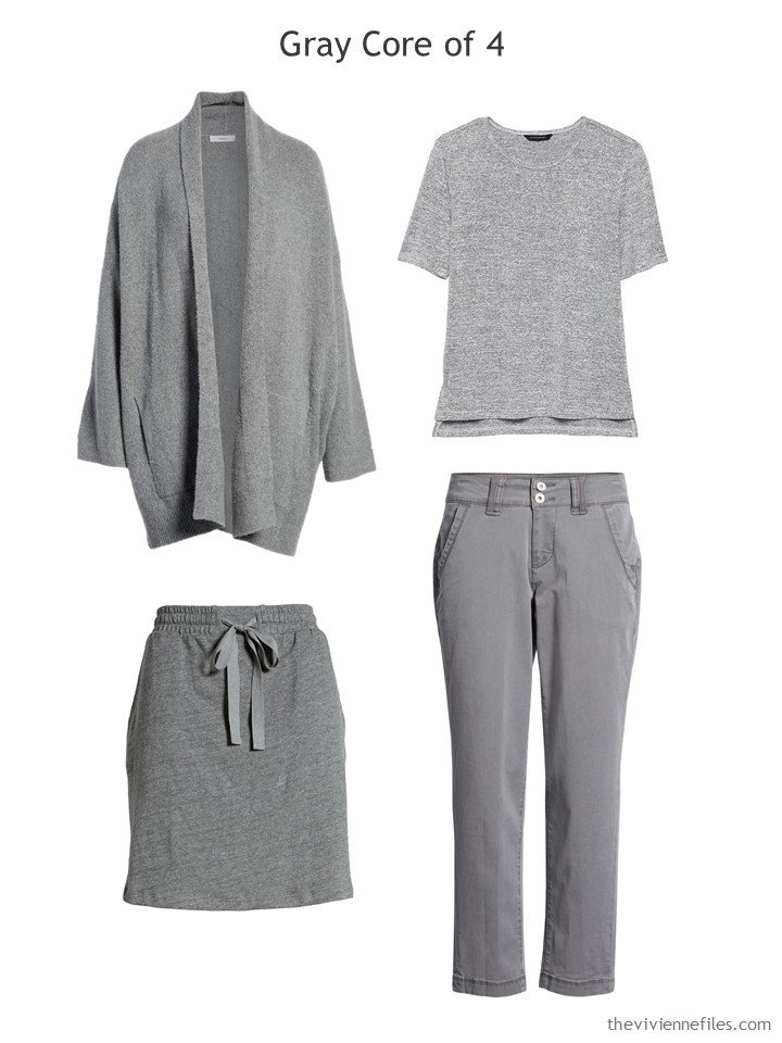 3. grey Core of Four for a travel capsule wardrobe