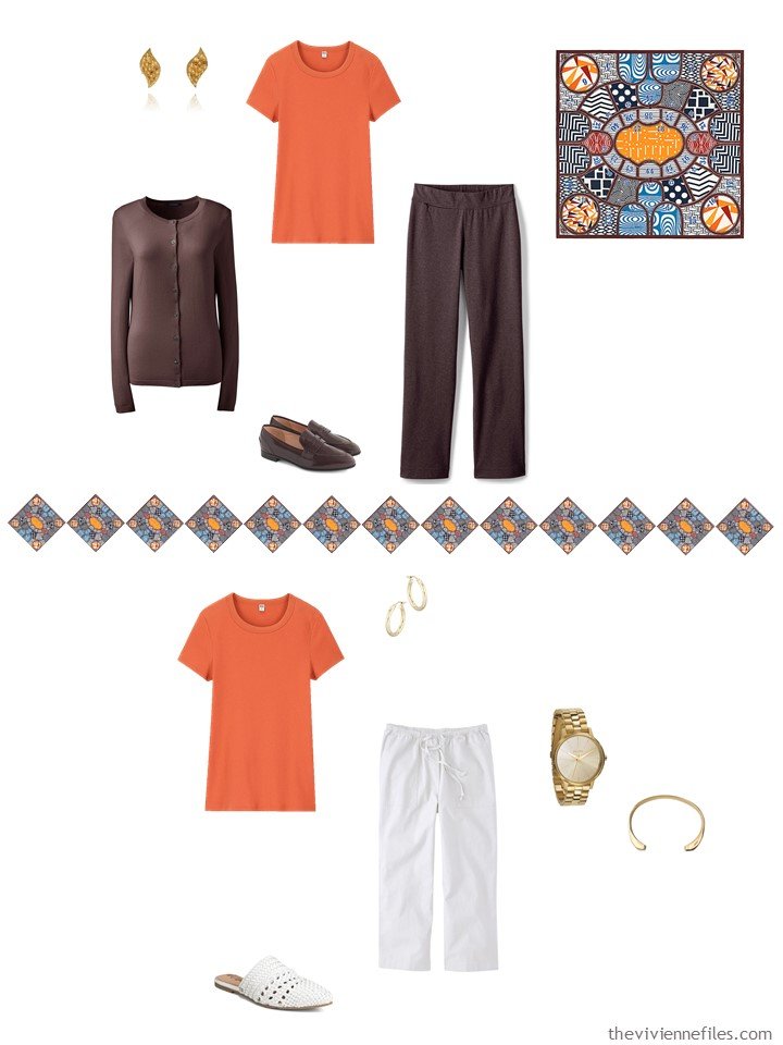 30. 2 ways to wear an orange tee in a capsule wardrobe