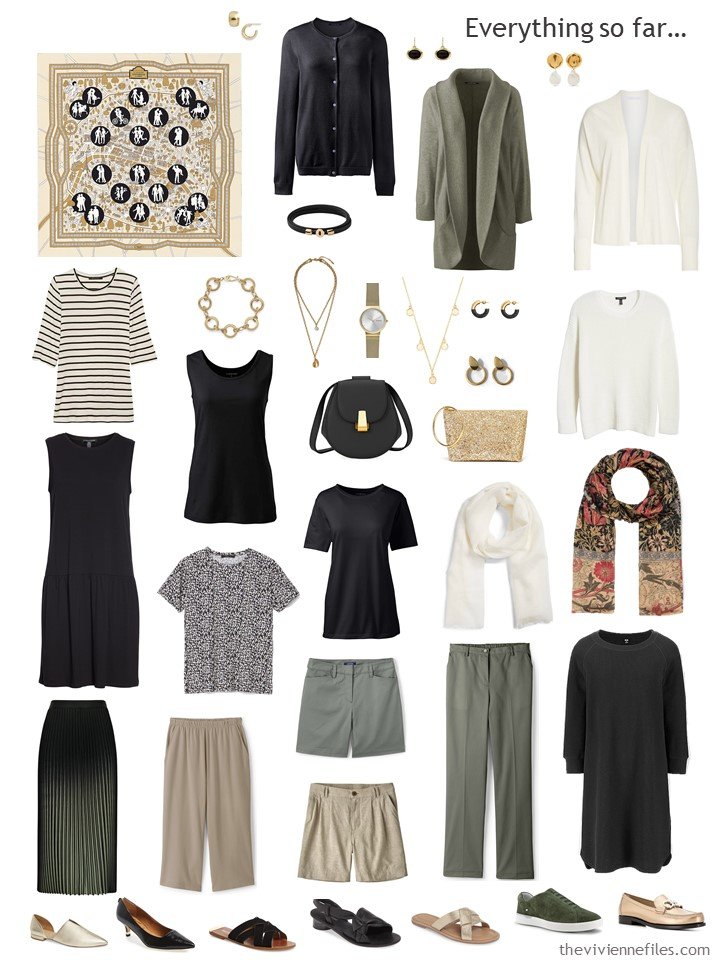 33. capsule wardrobe in olive, black, beige and white