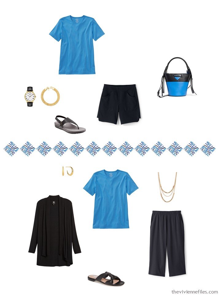 4. 2 ways to wear a blue tee shirt from a capsule wardrobe