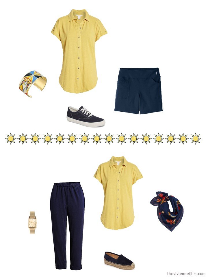 5. 2 ways to wear a yellow shirt from a capsule wardrobe