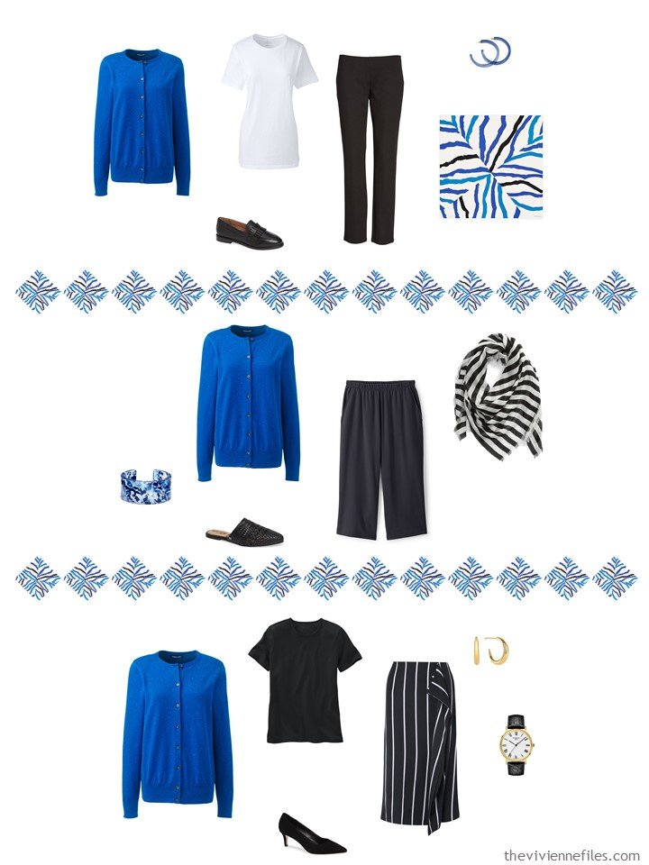 5. adding a blue cardigan to a capsule wardrobe