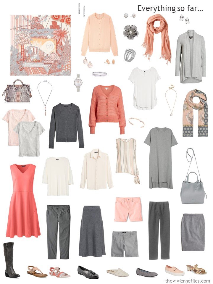 5. capsule wardrobe in shades of grey and shades of orange to blush