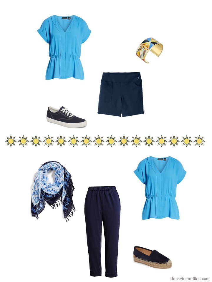 6. 2 ways to wear a blue top from a capsule wardrobe