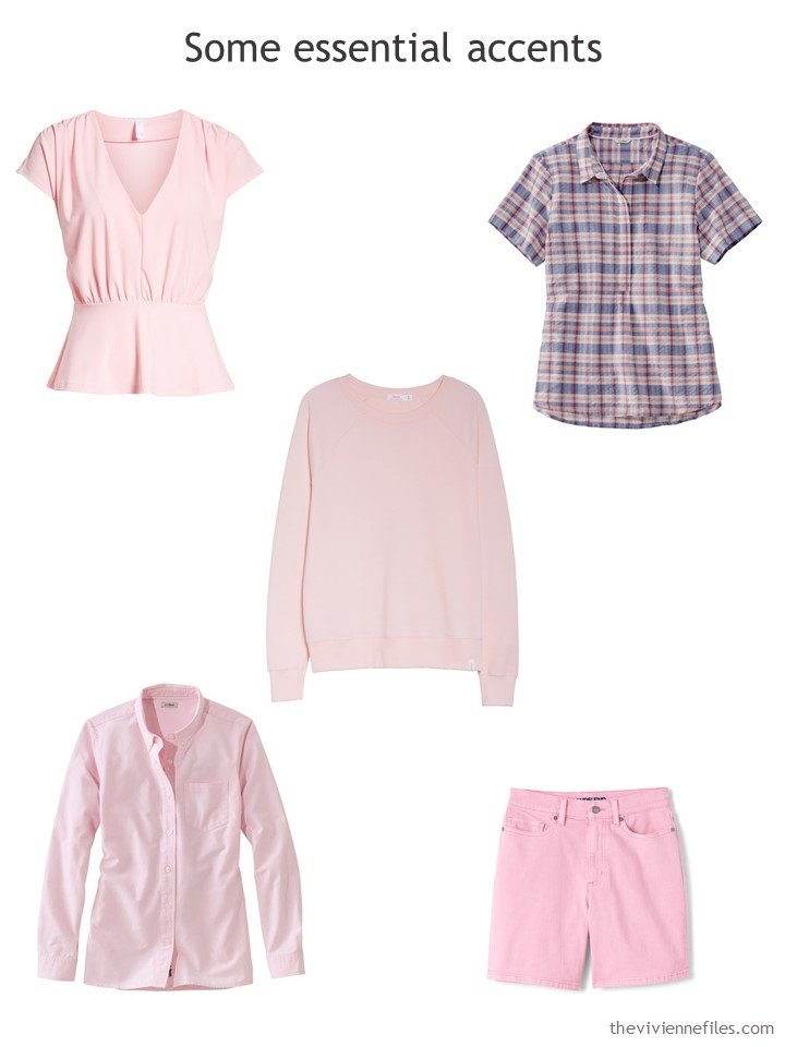 6. Five pink accent garments for a travel capsule wardrobe