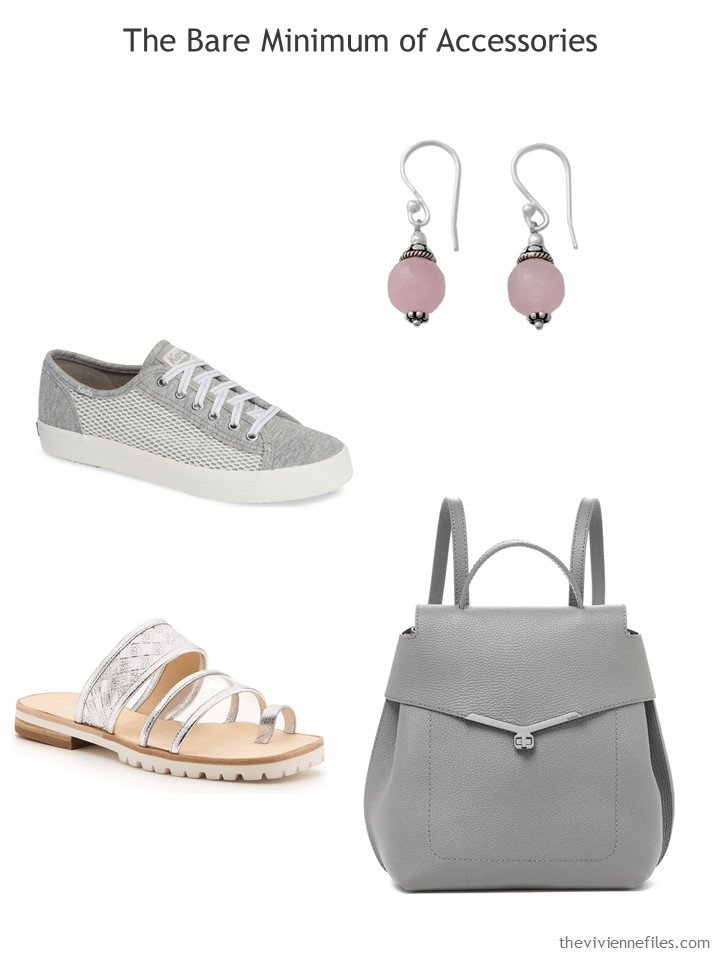 8. Essential accessories for a travel capsule wardrobe in grey, pink and white