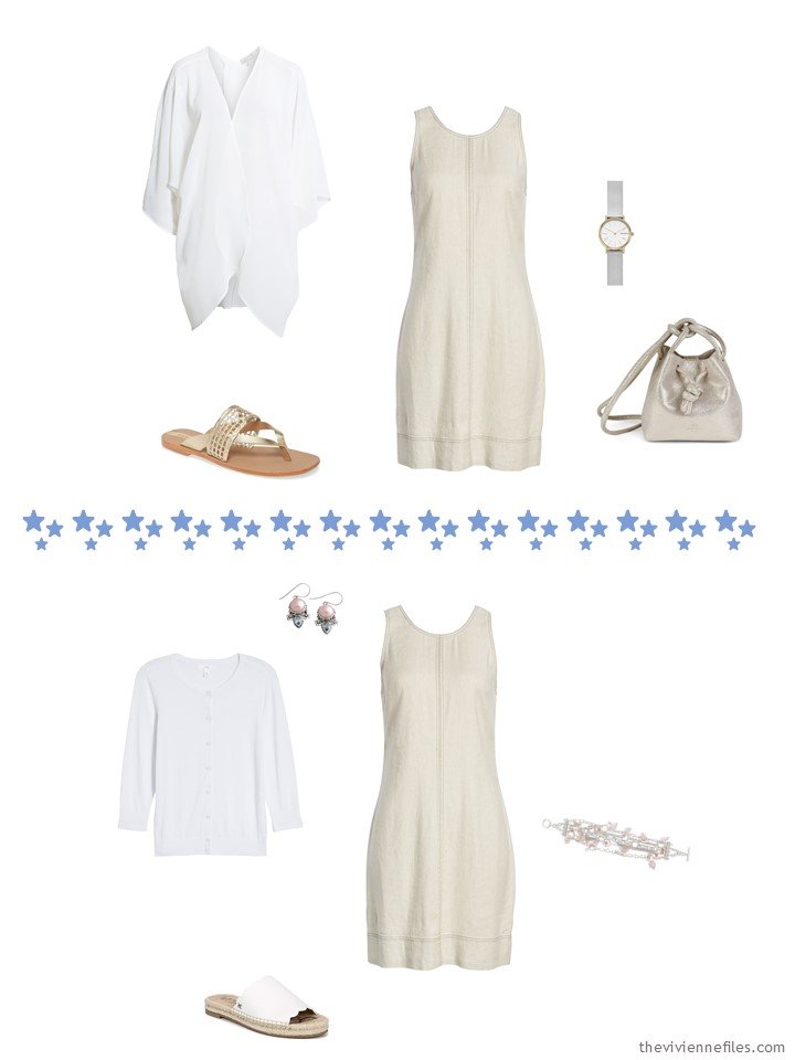 9. 2 ways to wear a beige dress from a travel capsule wardrobe