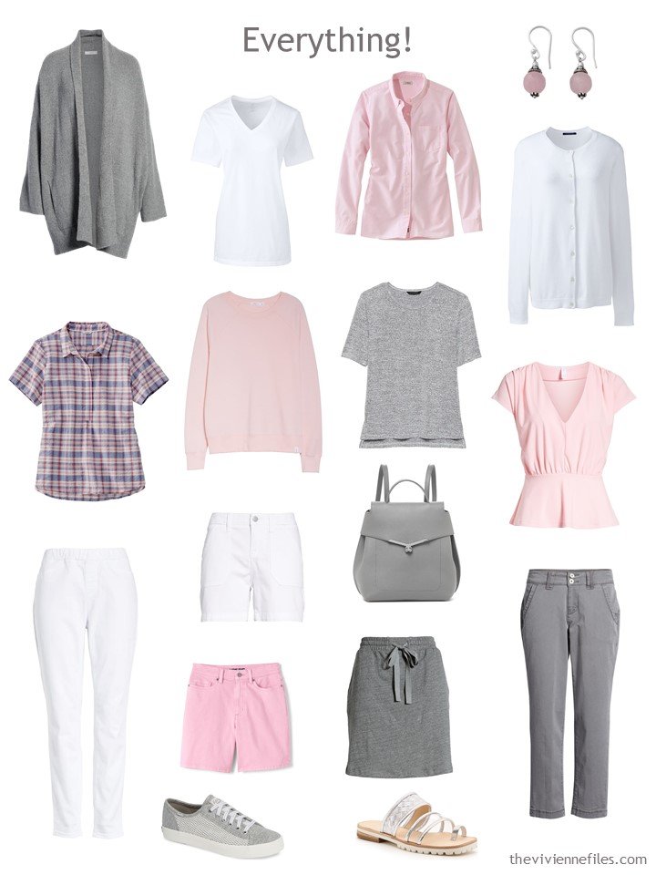 9. Travel capsule wardrobe in pink, grey and white