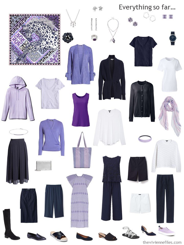 9. capsule wardrobe in navy and white with shades of purple