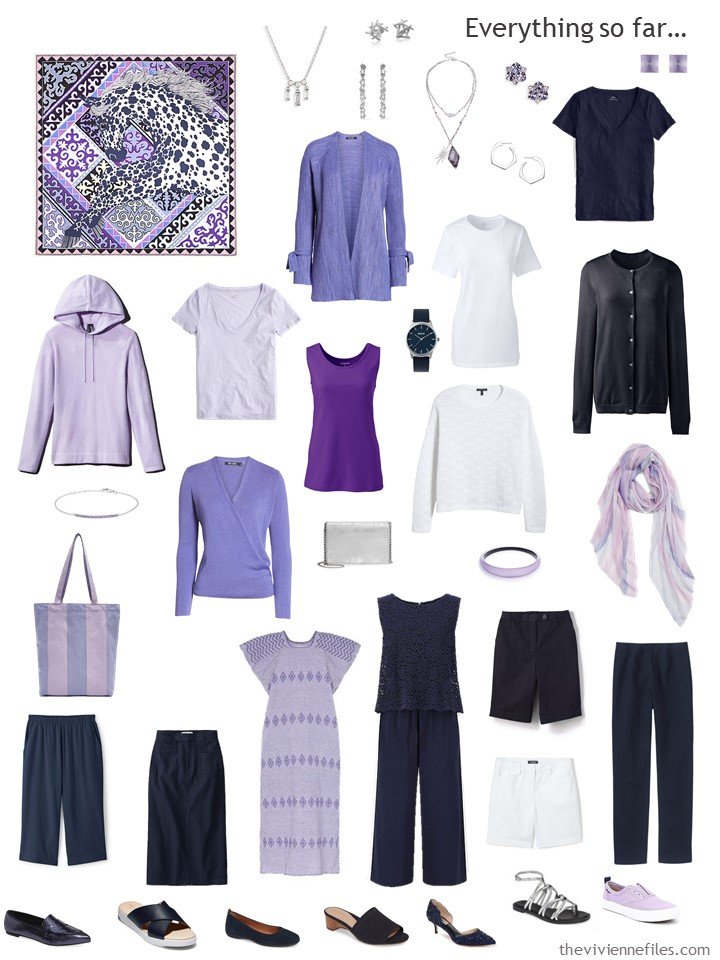 9. capsule wardrobe in navy and white with shades of purple