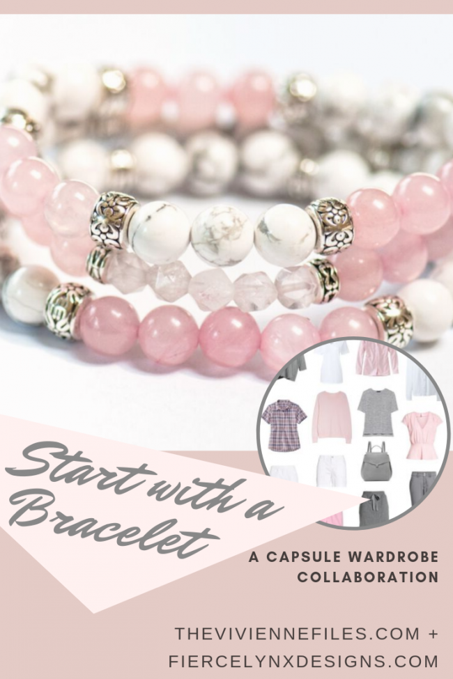 How to build a capsule wardrobe starting with a pink and white gemstone bracelet set from Fierce Lynx designs.