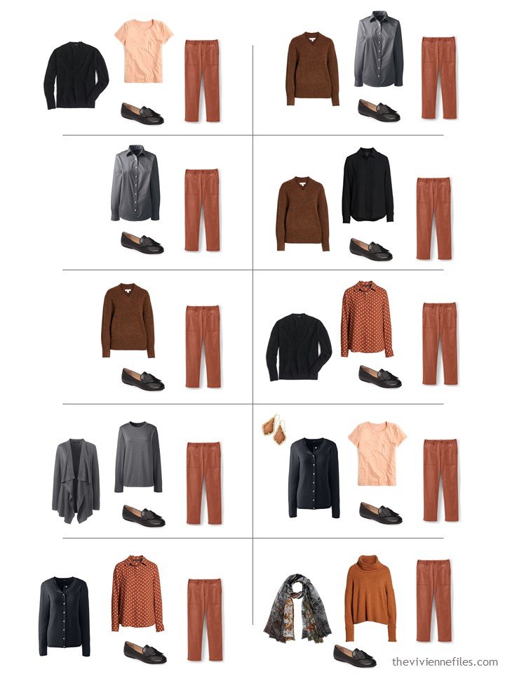 11. 10 ways to wear rust pants from a travel capsule wardrobe