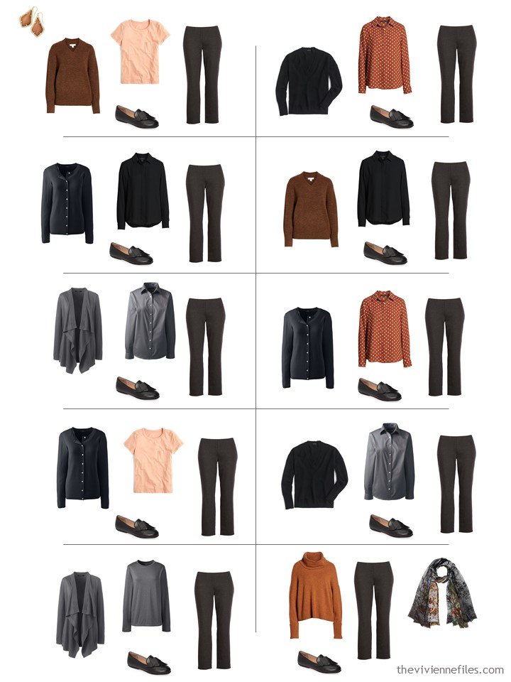 12. 10 ways to wear charcoal pants from a travel capsule wardrobe