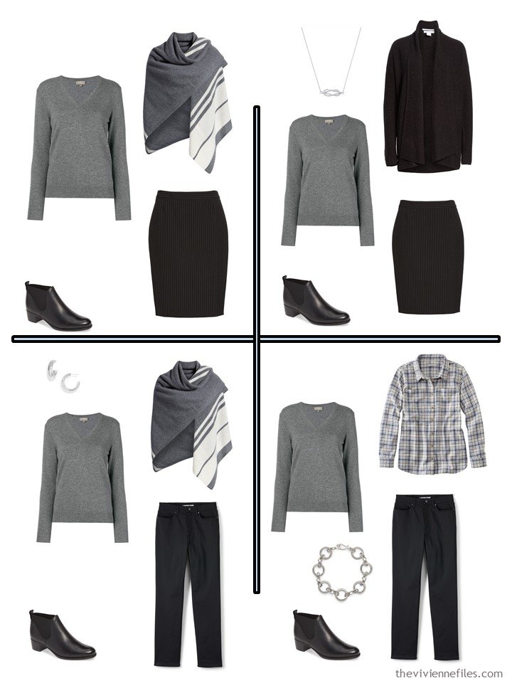 12. 4 outfits from a 2-cluster travel wardrobe