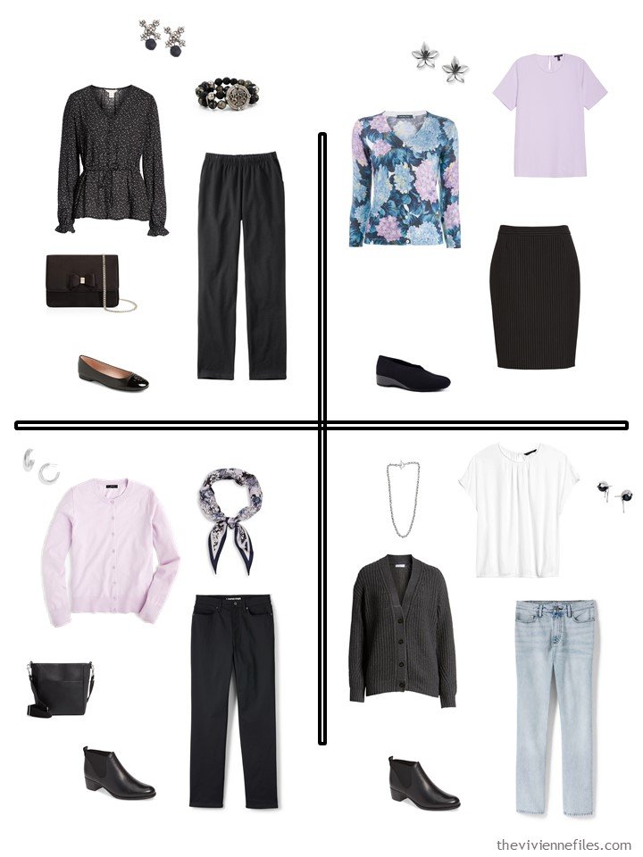 13. 4 outfits from a 20-piece travel capsule wardrobe