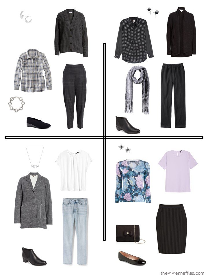 14. 4 outfits from a 20-piece travel capsule wardrobe