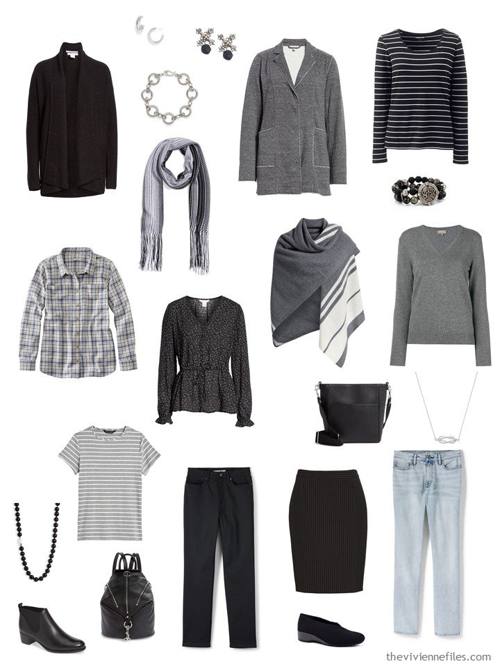 2. 2 cluster travel capsule wardrobe in black and grey