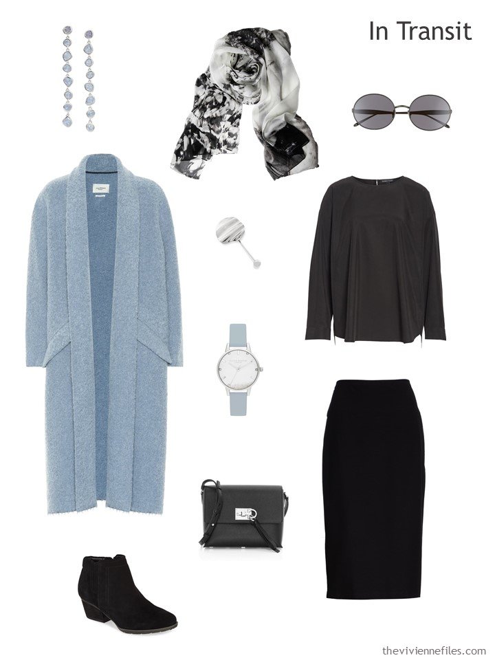 2. travel outfit in black and light blue
